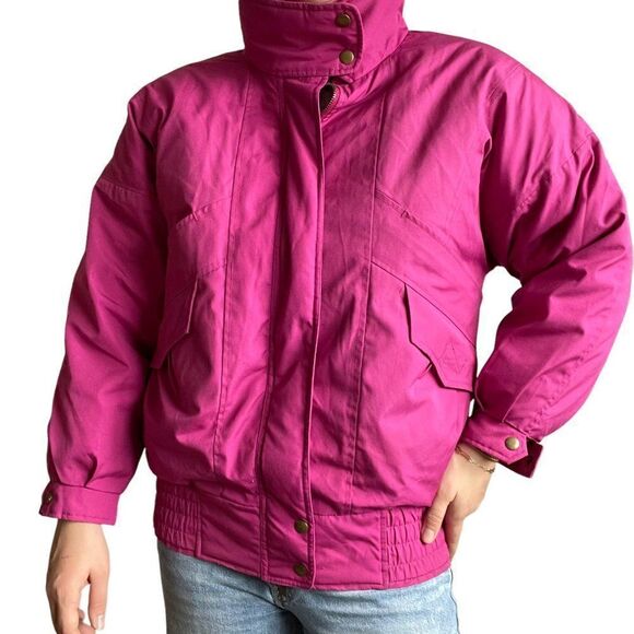 Vintage 80s Womens Fuchsia Pink Goose Down Puffer Ski Winter Jacket Sz S - Picture 3 of 9